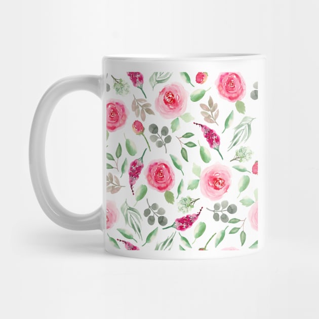 Red Roses  | Watercolor | Pattern | White by Harpleydesign